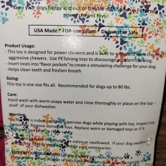 SodaPup Paw Print Power Chewer Dog Toy Pink New - Picture 8 of 9